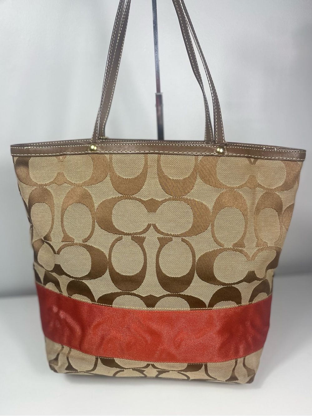 Coach Vintage 2006 with COA Signature Canvas Tote with Red Accent - Picture 6 of 10